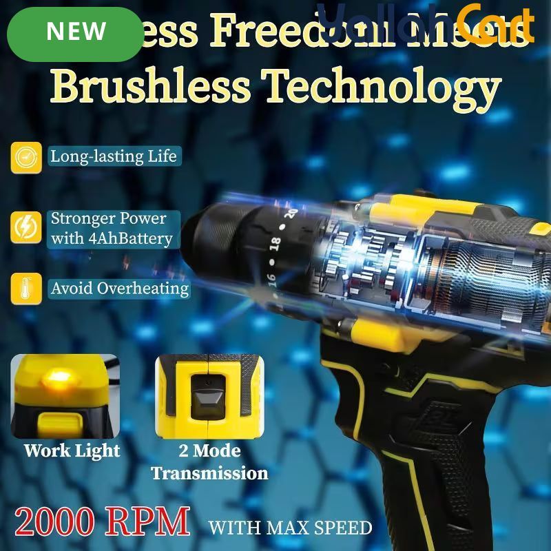 VORMIR VR BD21-80 20V Brushless Cordless Impact Drill (Yellow & Black) – 80Nm Torque, 13mm Metal Chuck & 4.0Ah Battery Kit