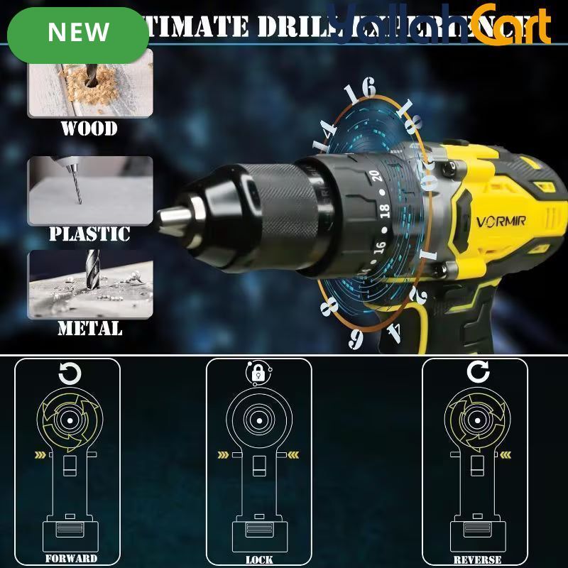 VORMIR VR BD21-80 20V Brushless Cordless Impact Drill (Yellow & Black) – 80Nm Torque, 13mm Metal Chuck & 4.0Ah Battery Kit