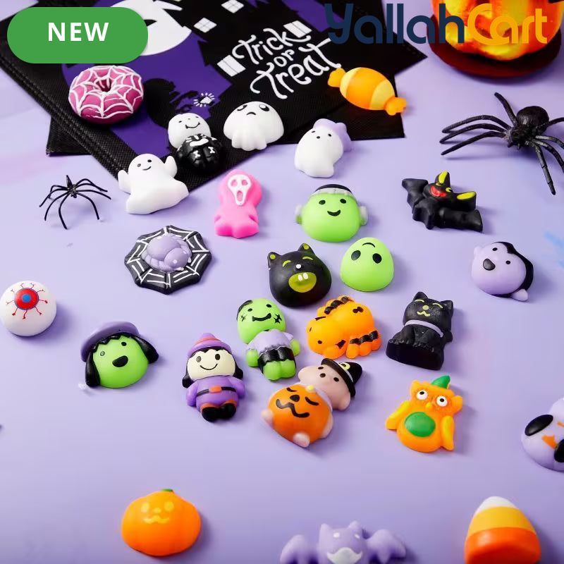 48-Piece Mixed Color Halloween Mochi Toys – Cute Silicone Sensory Squishy Stress Relief Toys for Party Favors & Gift Bags