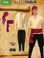 Men’s Medieval Pirate Costume Set – Retro Renaissance Shirt & Pants with Scarf & Accessories