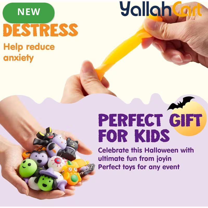 48-Piece Mixed Color Halloween Mochi Toys – Cute Silicone Sensory Squishy Stress Relief Toys for Party Favors & Gift Bags