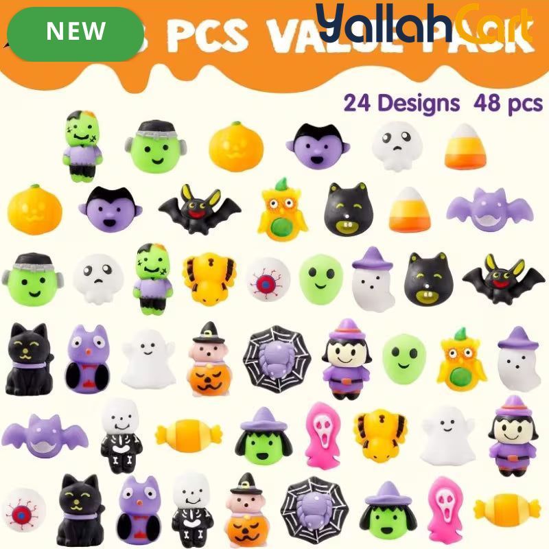 48-Piece Mixed Color Halloween Mochi Toys – Cute Silicone Sensory Squishy Stress Relief Toys for Party Favors & Gift Bags