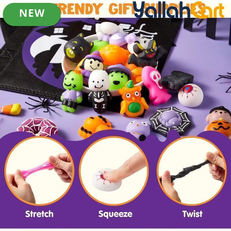 48-Piece Mixed Color Halloween Mochi Toys – Cute Silicone Sensory Squishy Stress Relief Toys for Party Favors & Gift Bags