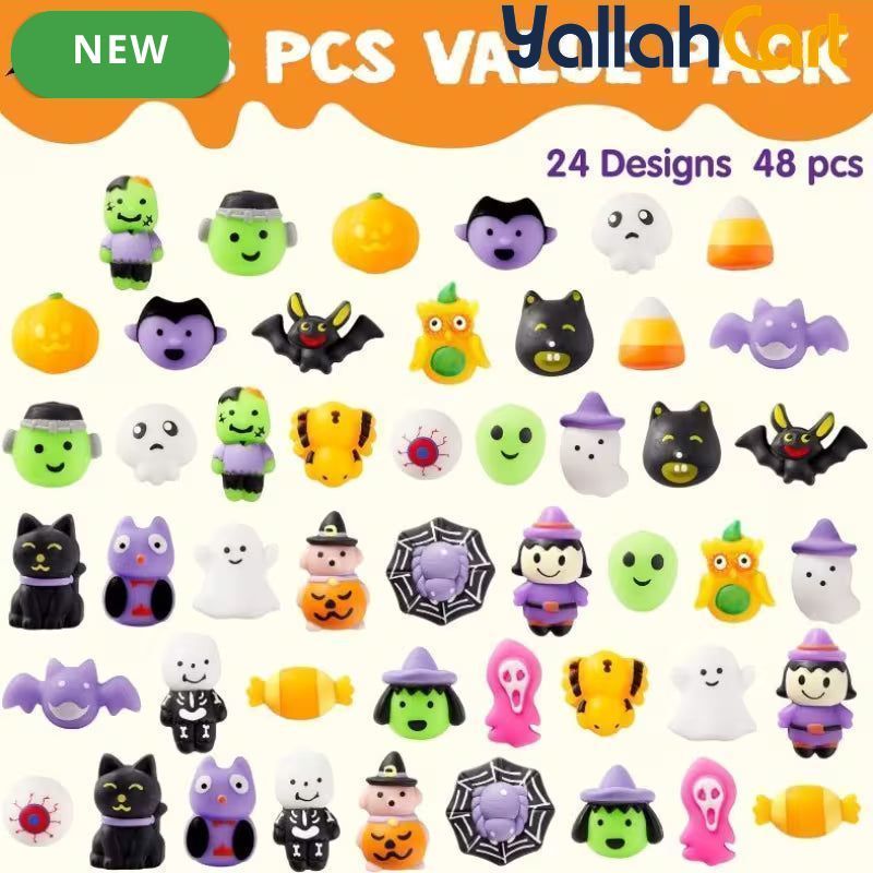 48-Piece Mixed Color Halloween Mochi Toys – Cute Silicone Sensory Squishy Stress Relief Toys for Party Favors & Gift Bags