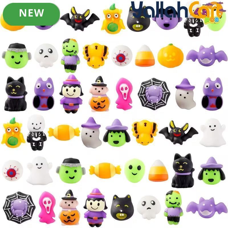48-Piece Mixed Color Halloween Mochi Toys – Cute Silicone Sensory Squishy Stress Relief Toys for Party Favors & Gift Bags
