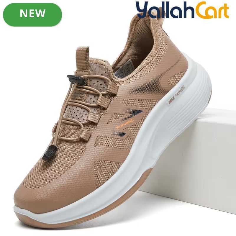 Men's All-Season Breathable Mesh Sneakers – Black, Grey & Camel