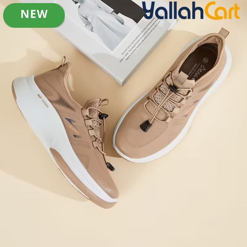 Men's All-Season Breathable Mesh Sneakers – Black, Grey & Camel