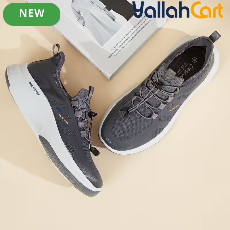 Men's All-Season Breathable Mesh Sneakers – Black, Grey & Camel