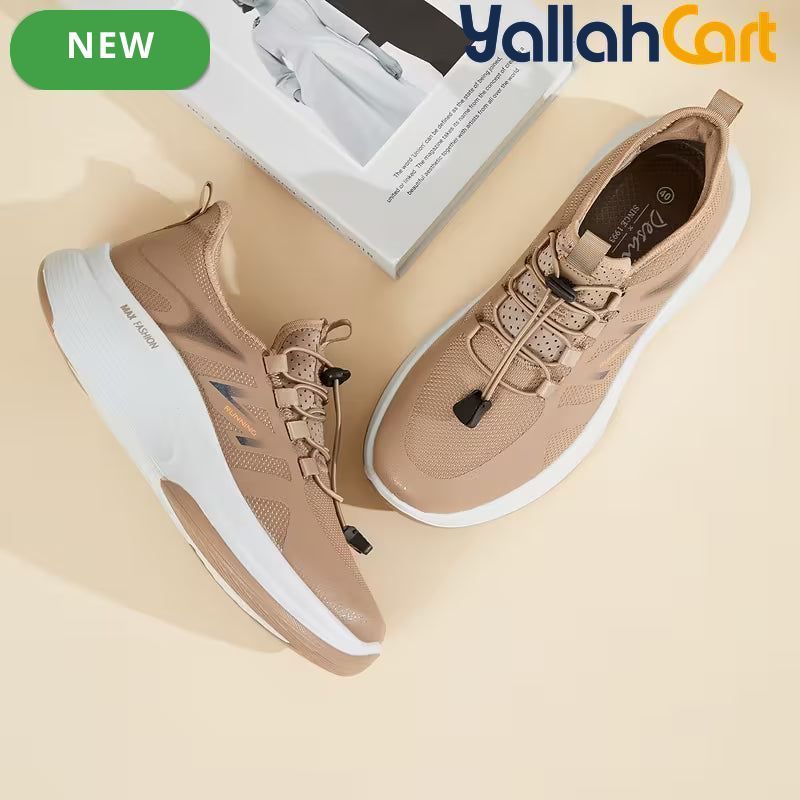 Men's All-Season Breathable Mesh Sneakers – Black, Grey & Camel
