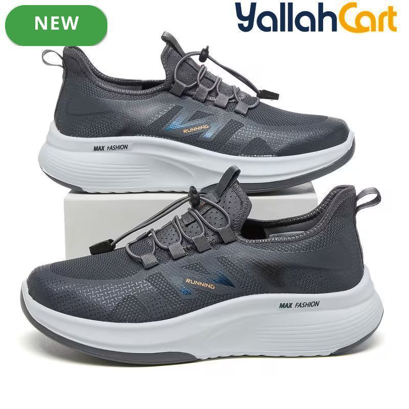 Men's All-Season Breathable Mesh Sneakers – Black, Grey & Camel