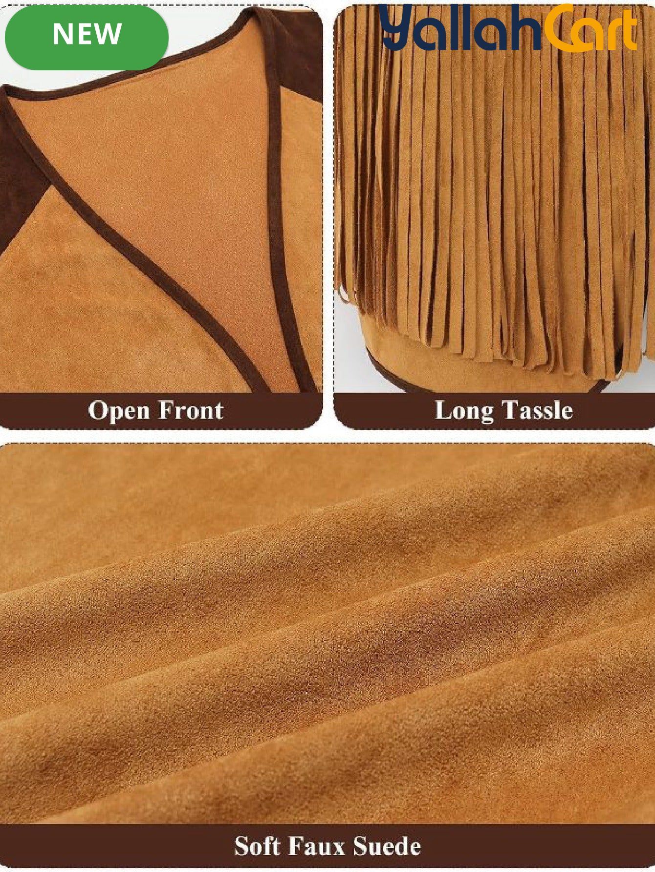 Men’s 5-Piece Western Cowboy Costume Set (XXL) – Fringe Vest, Hat, Buckle Belt & Necktie Necklace for Halloween Cosplay
