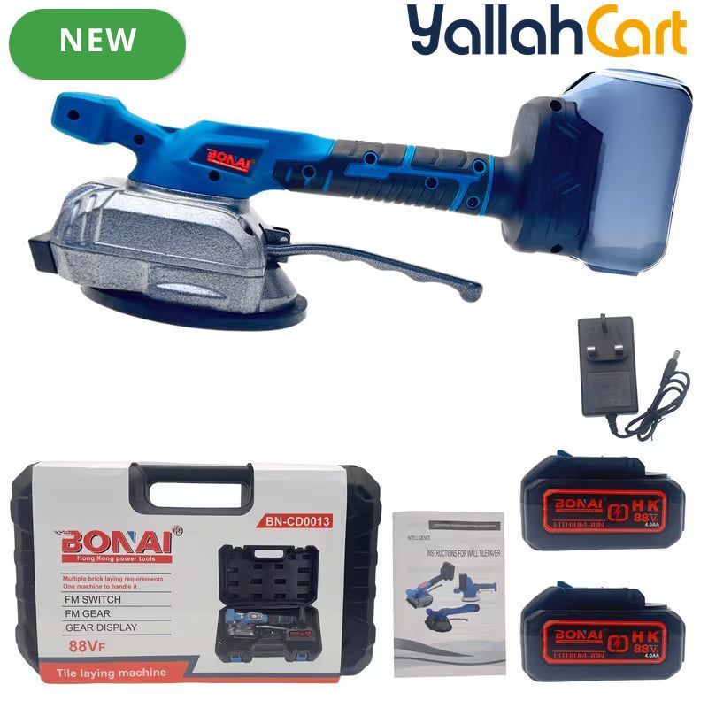 BONAI BN-CD0013 Cordless 88VF Tile Vibrator & Laying Machine (blue,black) – 80kg Suction, FM Gear Display & 4.0Ah Battery