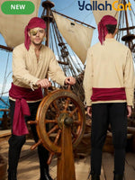 Men’s Medieval Pirate Costume Set – Retro Renaissance Shirt & Pants with Scarf & Accessories