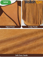 Men’s 5-Piece Western Cowboy Costume Set (XXL) – Fringe Vest, Hat, Buckle Belt & Necktie Necklace for Halloween Cosplay