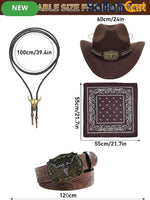 Men’s 5-Piece Western Cowboy Costume Set (XXL) – Fringe Vest, Hat, Buckle Belt & Necktie Necklace for Halloween Cosplay