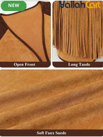 Men’s 5-Piece Western Cowboy Costume Set (XXL) – Fringe Vest, Hat, Buckle Belt & Necktie Necklace for Halloween Cosplay