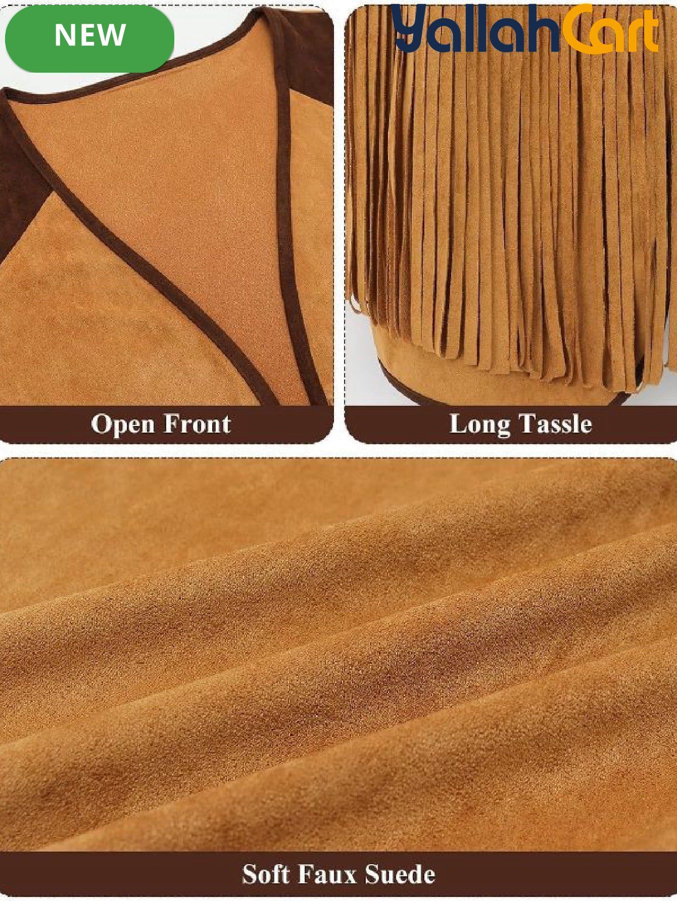 Men’s 5-Piece Western Cowboy Costume Set (XXL) – Fringe Vest, Hat, Buckle Belt & Necktie Necklace for Halloween Cosplay