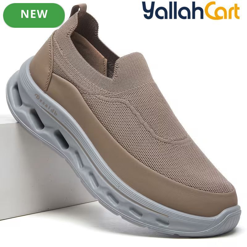 Men's Khaki Mesh Elastic Casual Sports Shoes