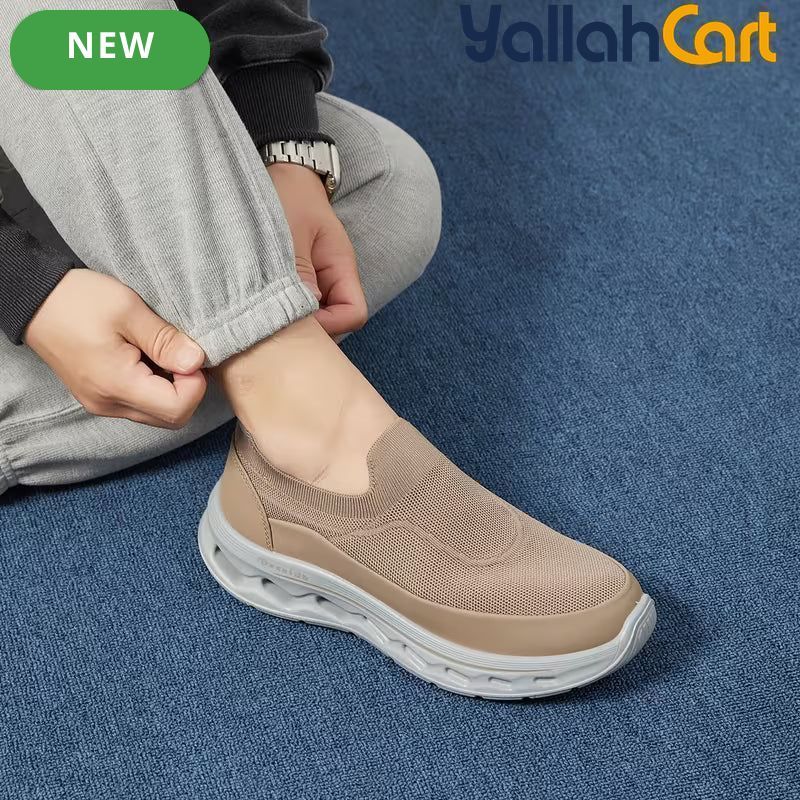 Men's Khaki Mesh Elastic Casual Sports Shoes
