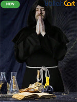 Men’s Medieval Monk & Priest Robe Costume Set – Renaissance Wizard Hooded Robe with Belt & Necklace