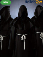 Men’s Medieval Monk & Priest Robe Costume Set – Renaissance Wizard Hooded Robe with Belt & Necklace