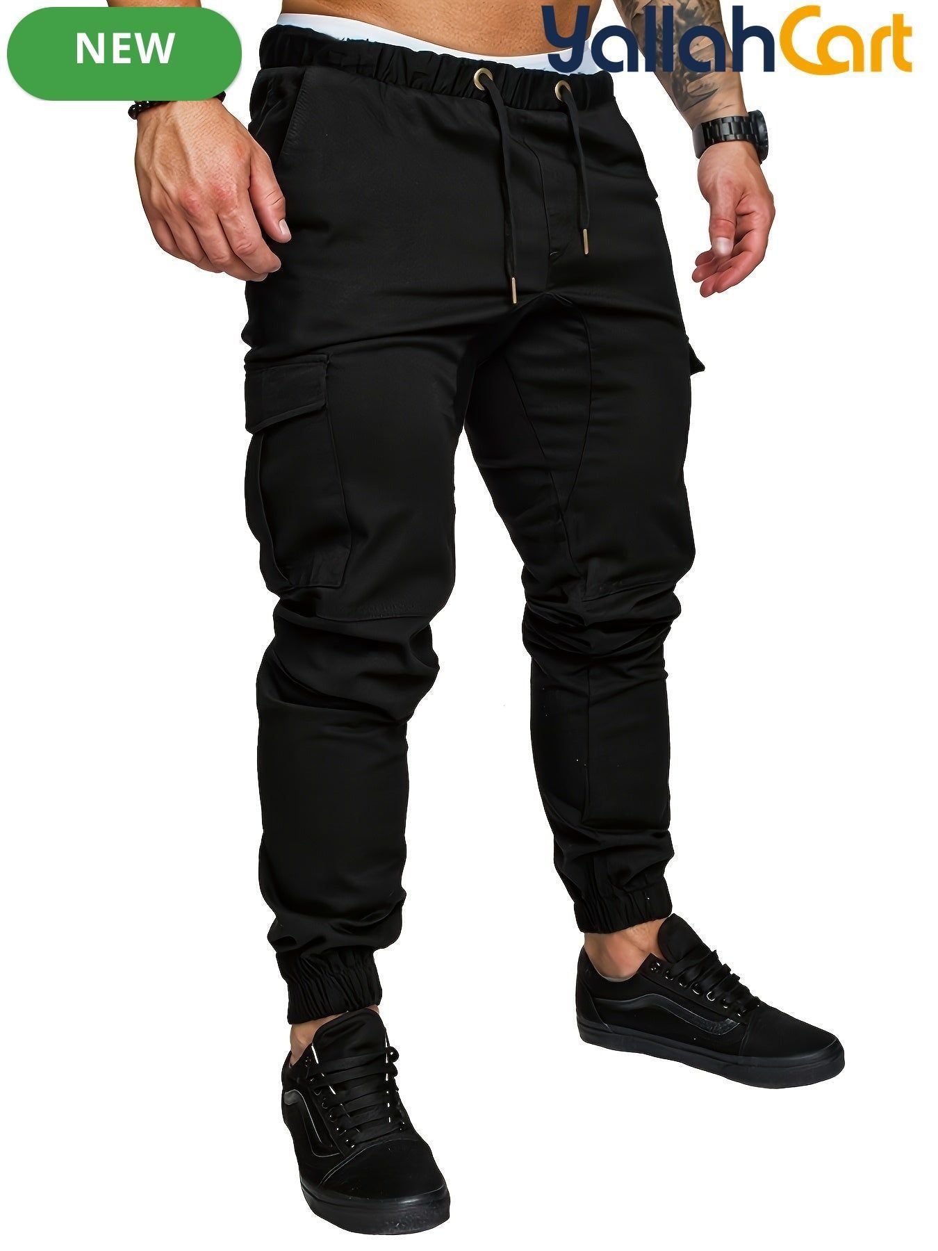 Men’s Loose-Fit Casual Cargo Jogger Pants – Youth Athletic Pants with Elastic Cuffs