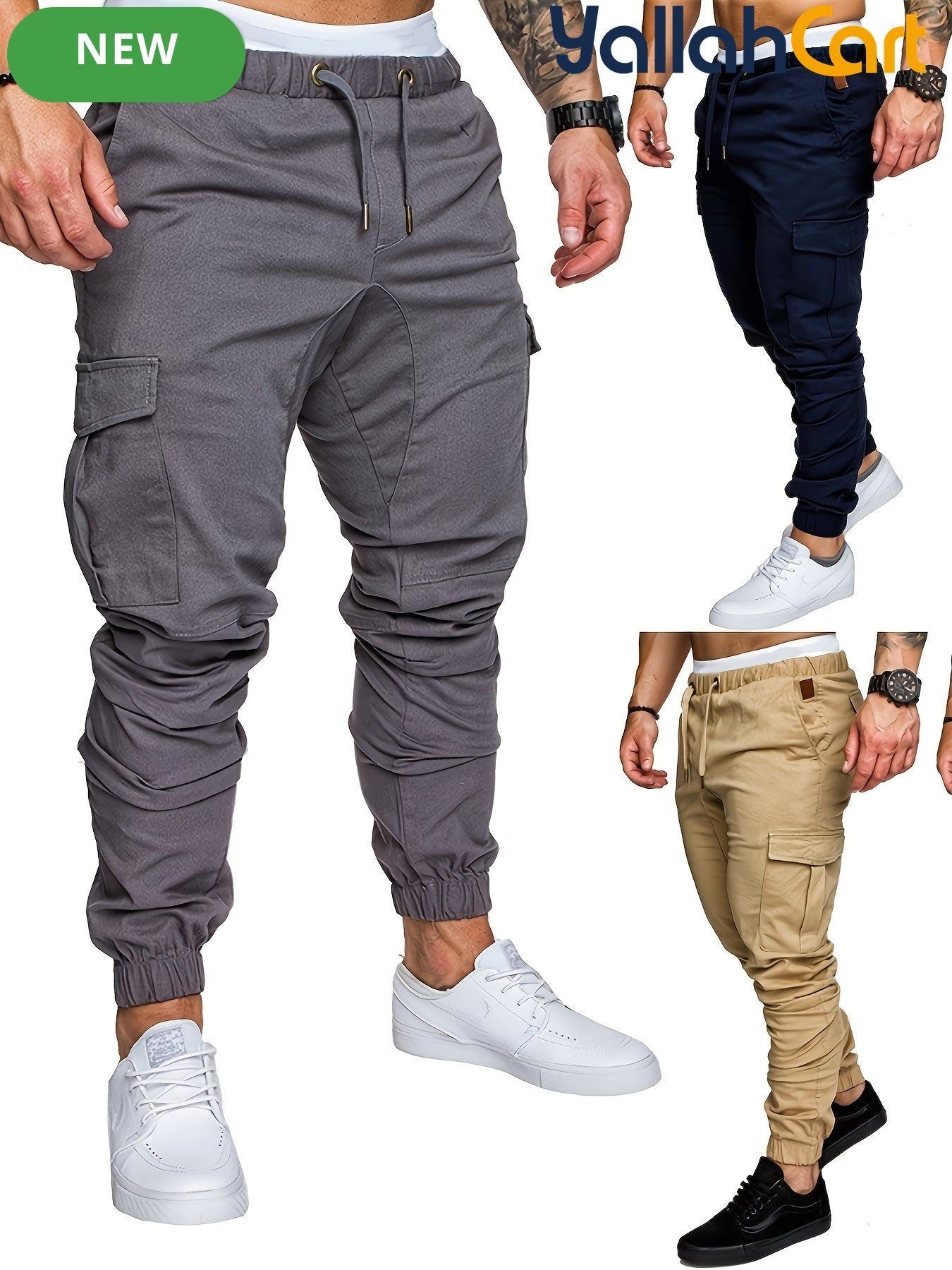 Men’s Loose-Fit Casual Cargo Jogger Pants – Youth Athletic Pants with Elastic Cuffs