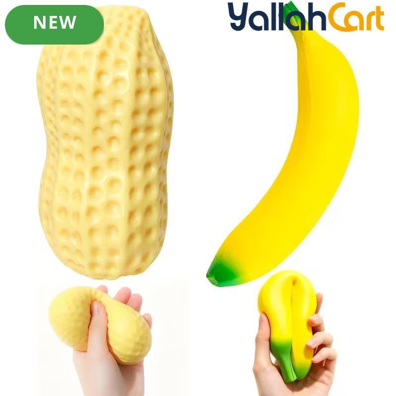 Mixed Color Peanut & Banana Squishy Set – 2pcs Realistic Slow-Rising Fruit Stress Balls