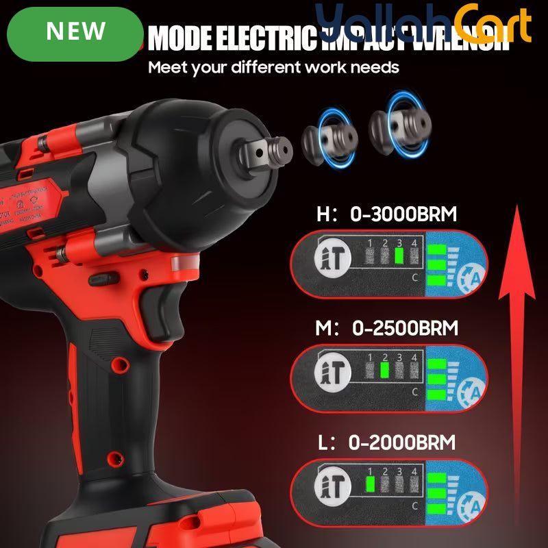 GearZoneUAE 1/2" Cordless Impact Wrench Kit (Red) – 1000N.m High Torque, 2800 RPM with 2X 21V Batteries