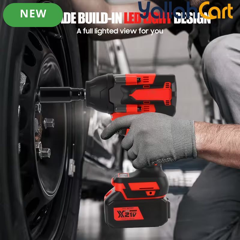 GearZoneUAE 1/2" Cordless Impact Wrench Kit (Red) – 1000N.m High Torque, 2800 RPM with 2X 21V Batteries