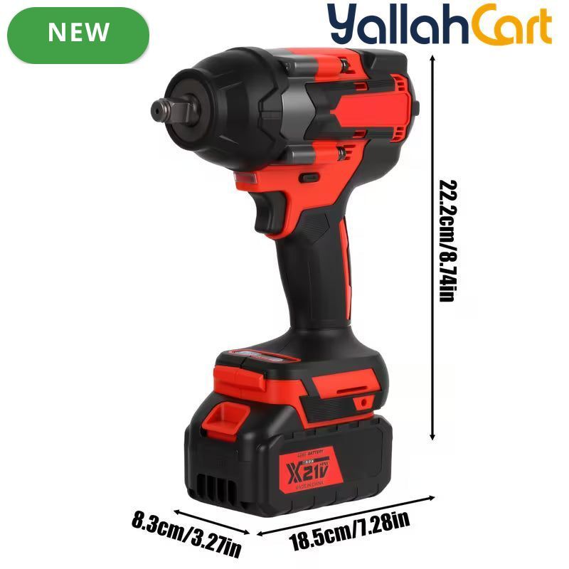 GearZoneUAE 1/2" Cordless Impact Wrench Kit (Red) – 1000N.m High Torque, 2800 RPM with 2X 21V Batteries