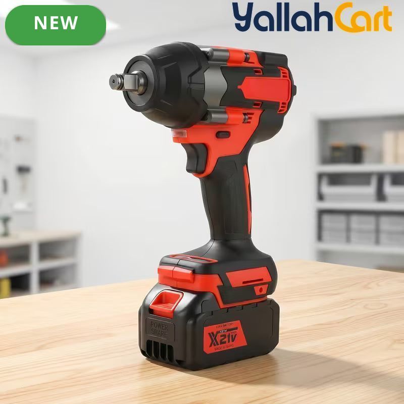 GearZoneUAE 1/2" Cordless Impact Wrench Kit (Red) – 1000N.m High Torque, 2800 RPM with 2X 21V Batteries