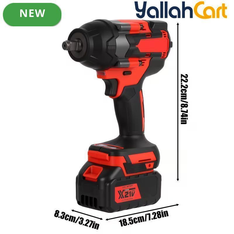 GearZoneUAE 1/2" Cordless Impact Wrench Kit (Red) – 1000N.m High Torque, 2800 RPM with 2X 21V Batteries