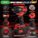 GearZoneUAE 1/2" Cordless Impact Wrench Kit (Red) – 1000N.m High Torque, 2800 RPM with 2X 21V Batteries