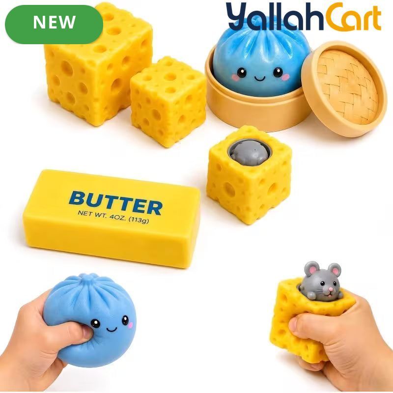 Mixed Color Yellow & White Cheese & Mouse Slow-Rise Foam Toy Set – 5pcs Sensory Fidget & Stress Relief Toys
