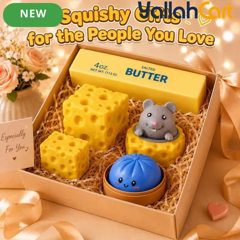 Mixed Color Yellow & White Cheese & Mouse Slow-Rise Foam Toy Set – 5pcs Sensory Fidget & Stress Relief Toys