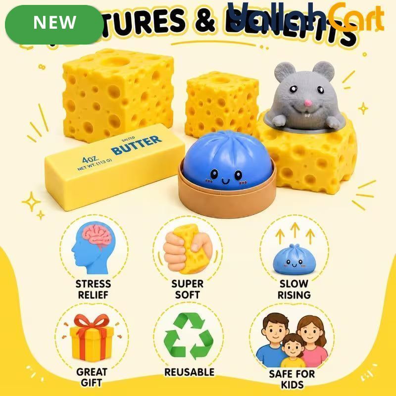 Mixed Color Yellow & White Cheese & Mouse Slow-Rise Foam Toy Set – 5pcs Sensory Fidget & Stress Relief Toys