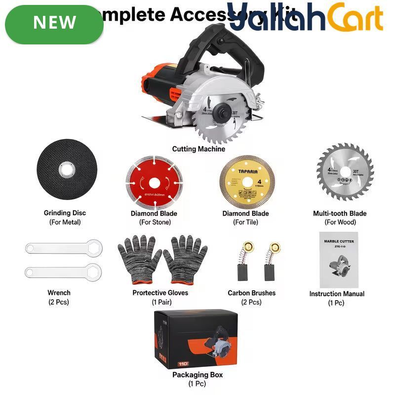GearZone 1200W Multifunctional Circular Saw & Slotting Machine (Orange/Black) – Portable Electric Cutter with 4 Blades for Wood, Metal, Tile & Stone