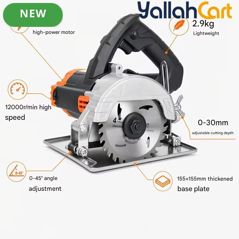 GearZone 1200W Multifunctional Circular Saw & Slotting Machine (Orange/Black) – Portable Electric Cutter with 4 Blades for Wood, Metal, Tile & Stone