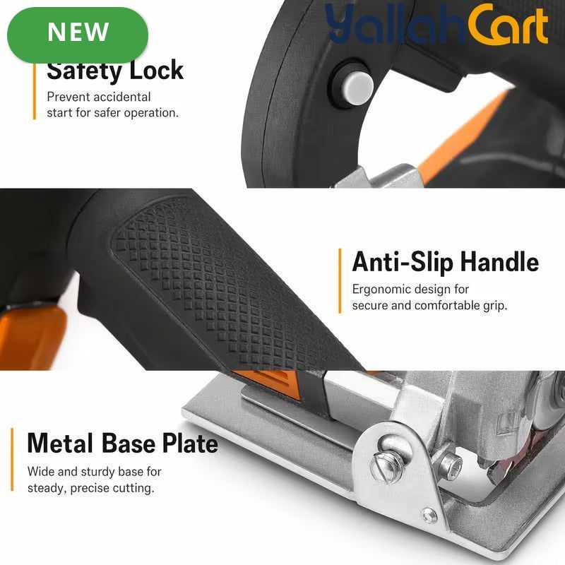 GearZone 1200W Multifunctional Circular Saw & Slotting Machine (Orange/Black) – Portable Electric Cutter with 4 Blades for Wood, Metal, Tile & Stone