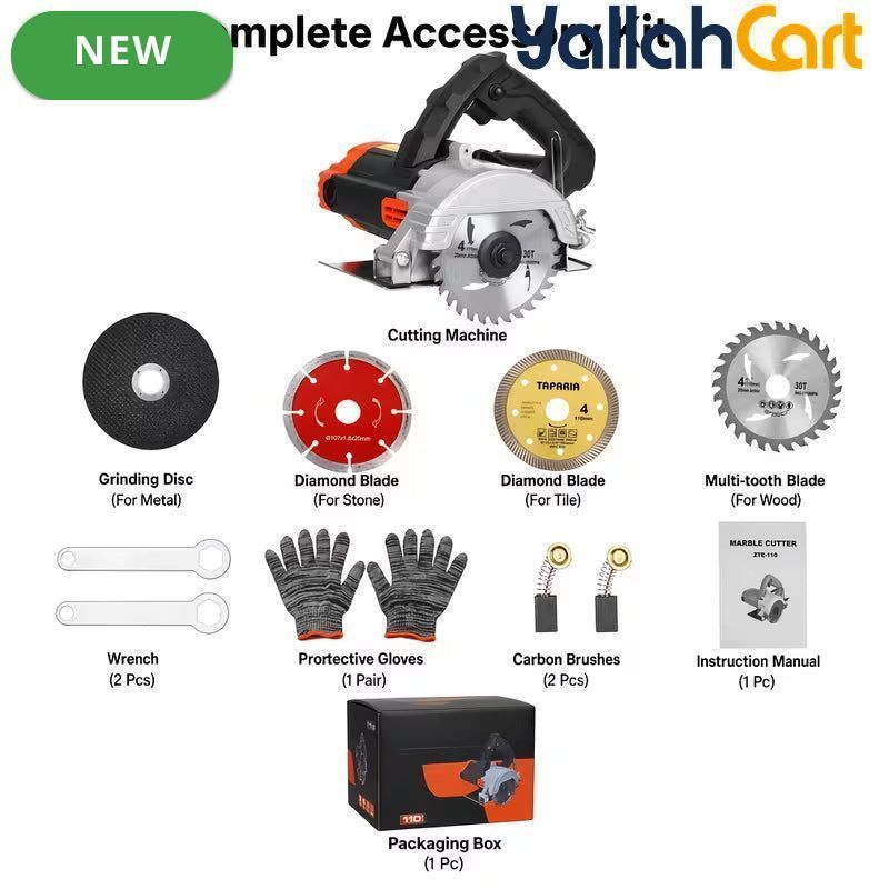 GearZone 1200W Multifunctional Circular Saw & Slotting Machine (Orange/Black) – Portable Electric Cutter with 4 Blades for Wood, Metal, Tile & Stone