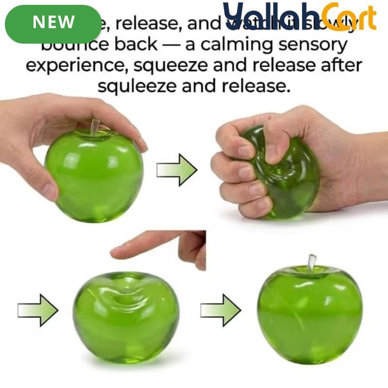 Green Real Touch Silicone Gel Apple Stress Ball – Slow-Rising Anxiety Relief & Aesthetic Desk Decor