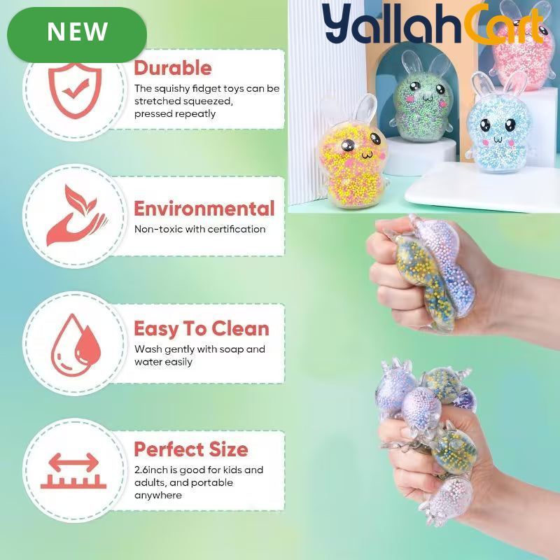 Mixed Color 12-Piece Soft Bouncy Rabbit Stress Ball Set – Cute Sensory Pressure Relief Toys