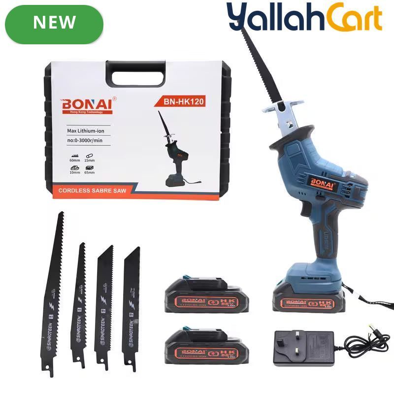 Bonai BN-HK120 Cordless Sabre Saw (Blue) – 3000 RPM Variable Speed Reciprocating Saw for Wood, Metal & PVC