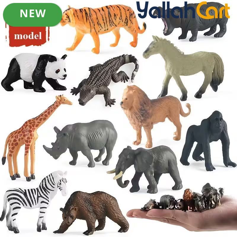 Mixed Color 12-Piece Mini Wild Animal Model Toys – Lion, Tiger, Giraffe, Zebra & More Safari Figures