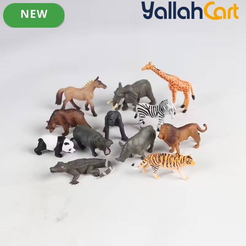 Mixed Color 12-Piece Mini Wild Animal Model Toys – Lion, Tiger, Giraffe, Zebra & More Safari Figures
