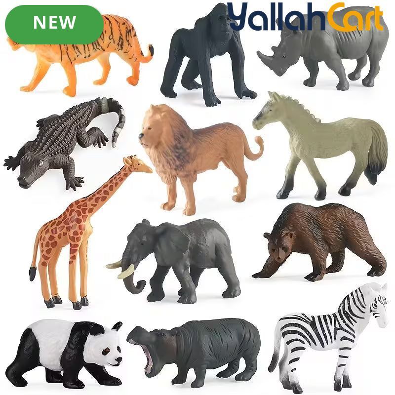 Mixed Color 12-Piece Mini Wild Animal Model Toys – Lion, Tiger, Giraffe, Zebra & More Safari Figures