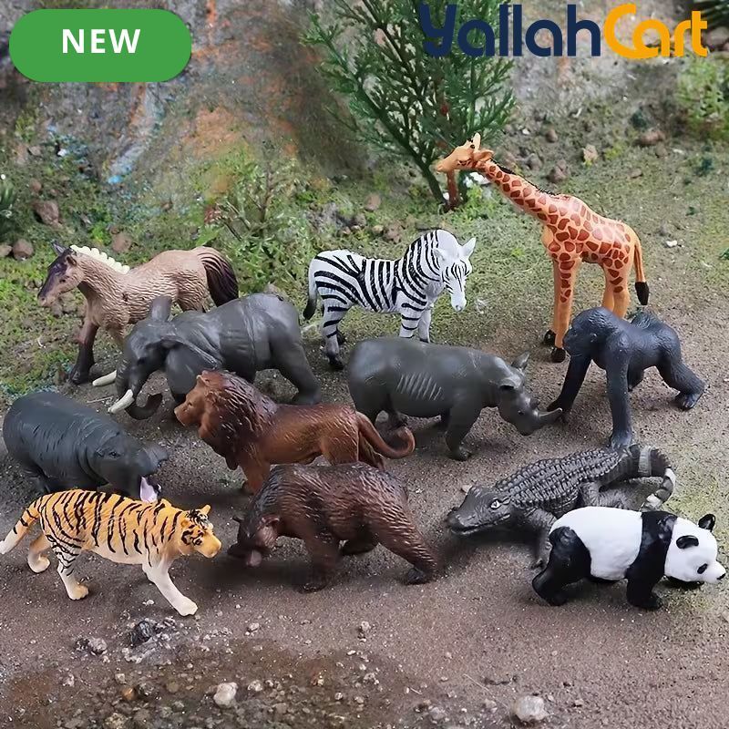 Mixed Color 12-Piece Mini Wild Animal Model Toys – Lion, Tiger, Giraffe, Zebra & More Safari Figures