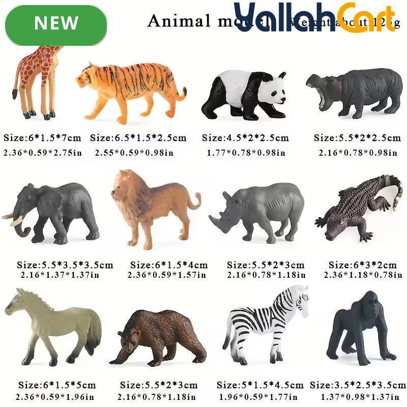 Mixed Color 12-Piece Mini Wild Animal Model Toys – Lion, Tiger, Giraffe, Zebra & More Safari Figures