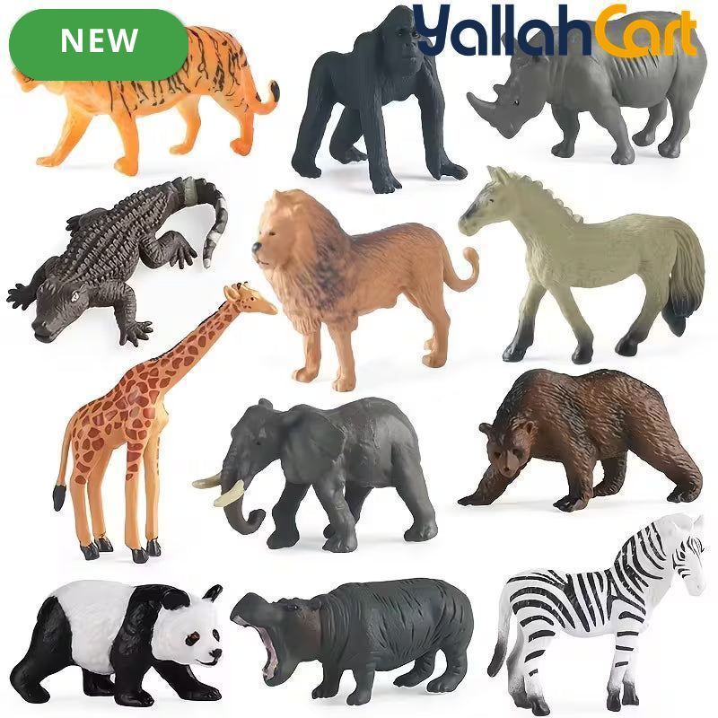 Mixed Color 12-Piece Mini Wild Animal Model Toys – Lion, Tiger, Giraffe, Zebra & More Safari Figures